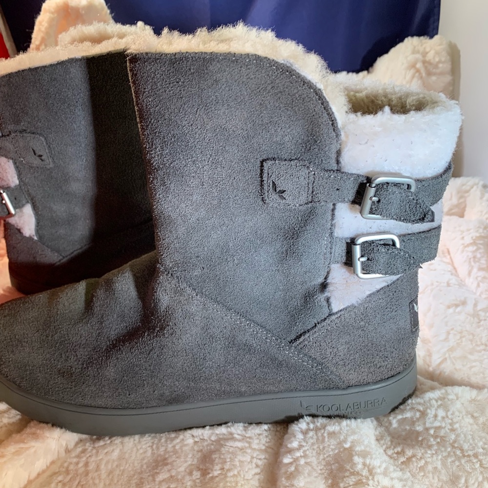 Koolaburra Gray Ankle Boots with White Fur Lining